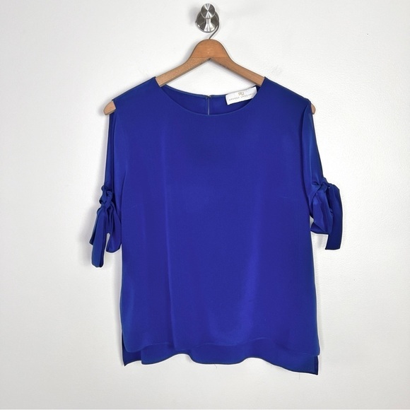 Amanda Uprichard Blue Silk Tie Sleeve Blouse - Picture 2 of 9